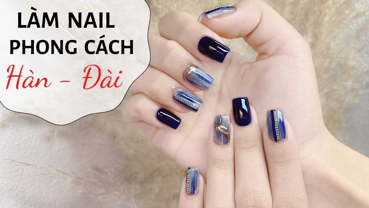 Mẫu nail xanh dương phong cách hàn quốc