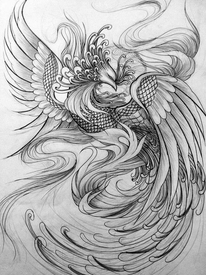 Tattoo Phượng Hoàng Màu Đen Trắng Ngầu