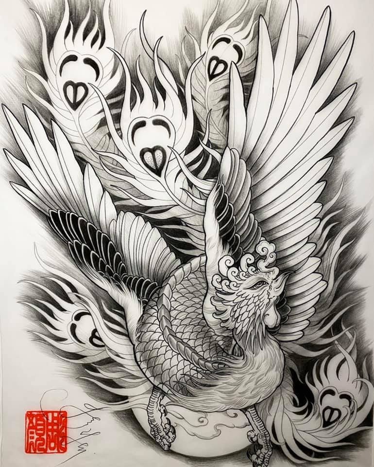 Tattoo Phượng Hoàng Đen Trắng Chất