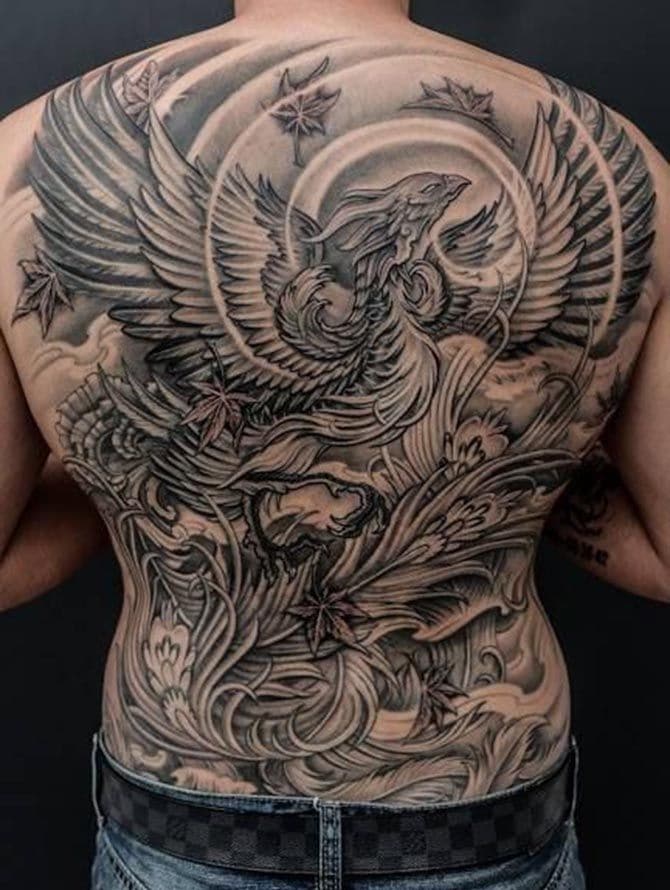 Tattoo Phượng Hoàng Đen Trắng Ngầu